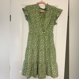 Green Floral Ruffle Dress